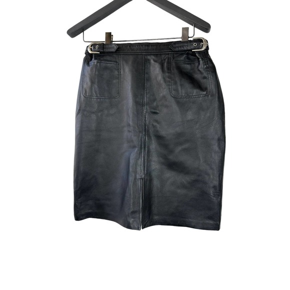 Saguaro Genuine Soft Leather Double Slit Buckle Skirt Black Women's Size 14 - Picture 2 of 16